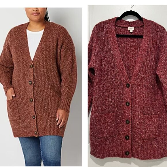 a.n.a Womens V Neck Long Sleeve Button Cardigan Heather Raspberry XS Wool Blend - Picture 1 of 13